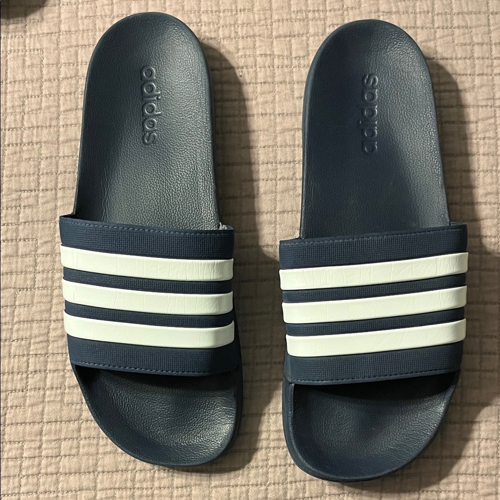 Adidas Dark Blue and White Slide Sandals